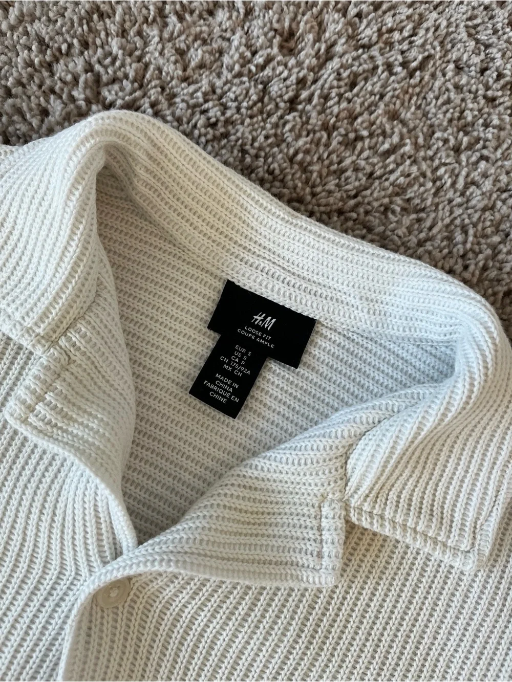 H&M Cream Textured Short-Sleeve Button-Down Shirt
